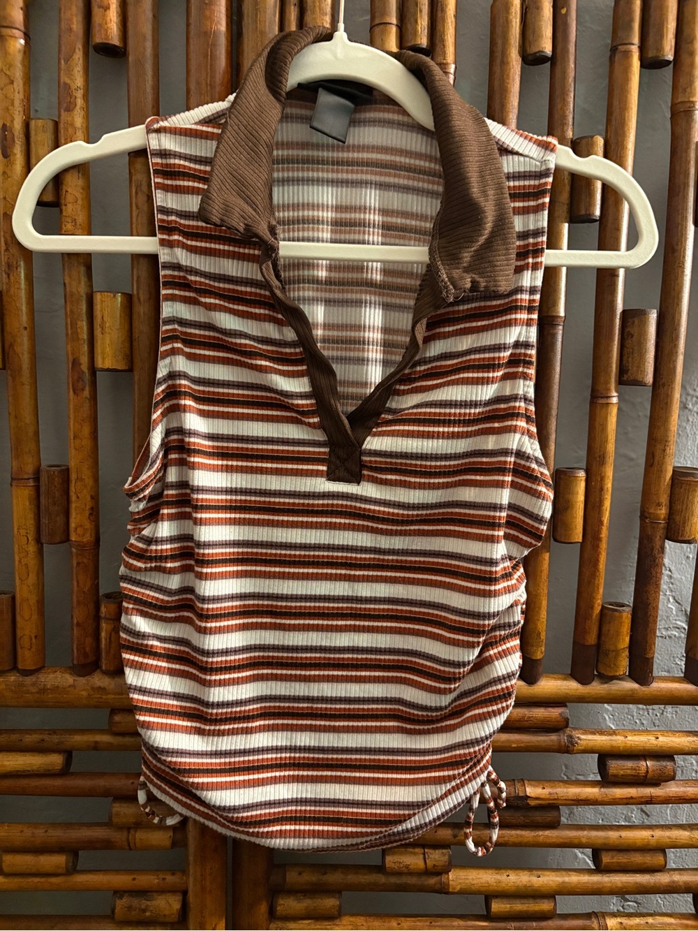 SZ S JUST Polly RIBBED STRIPED POLO TANK WITH RUCHED SIDES